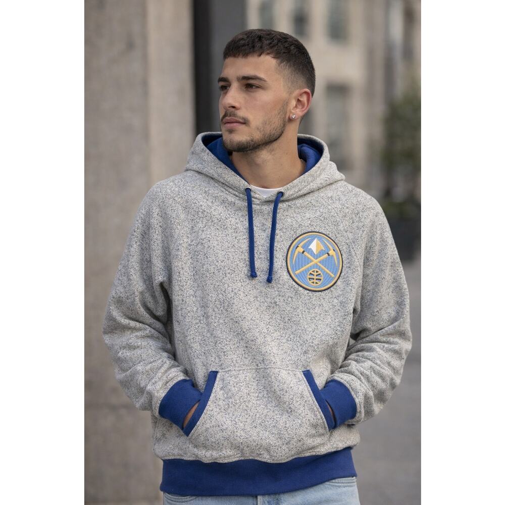 Adidas Denver Nuggets NBA Hoodie Pullover Gray Blue Embroidered Logo
